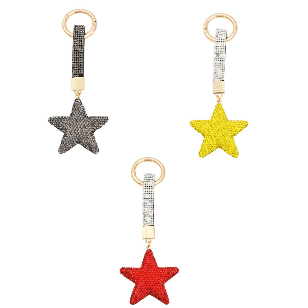New Design Five Star Crystal Key Chain Fashion Full Diamond Zircon Star Rhinestone Keychain For Car Bag Accessories