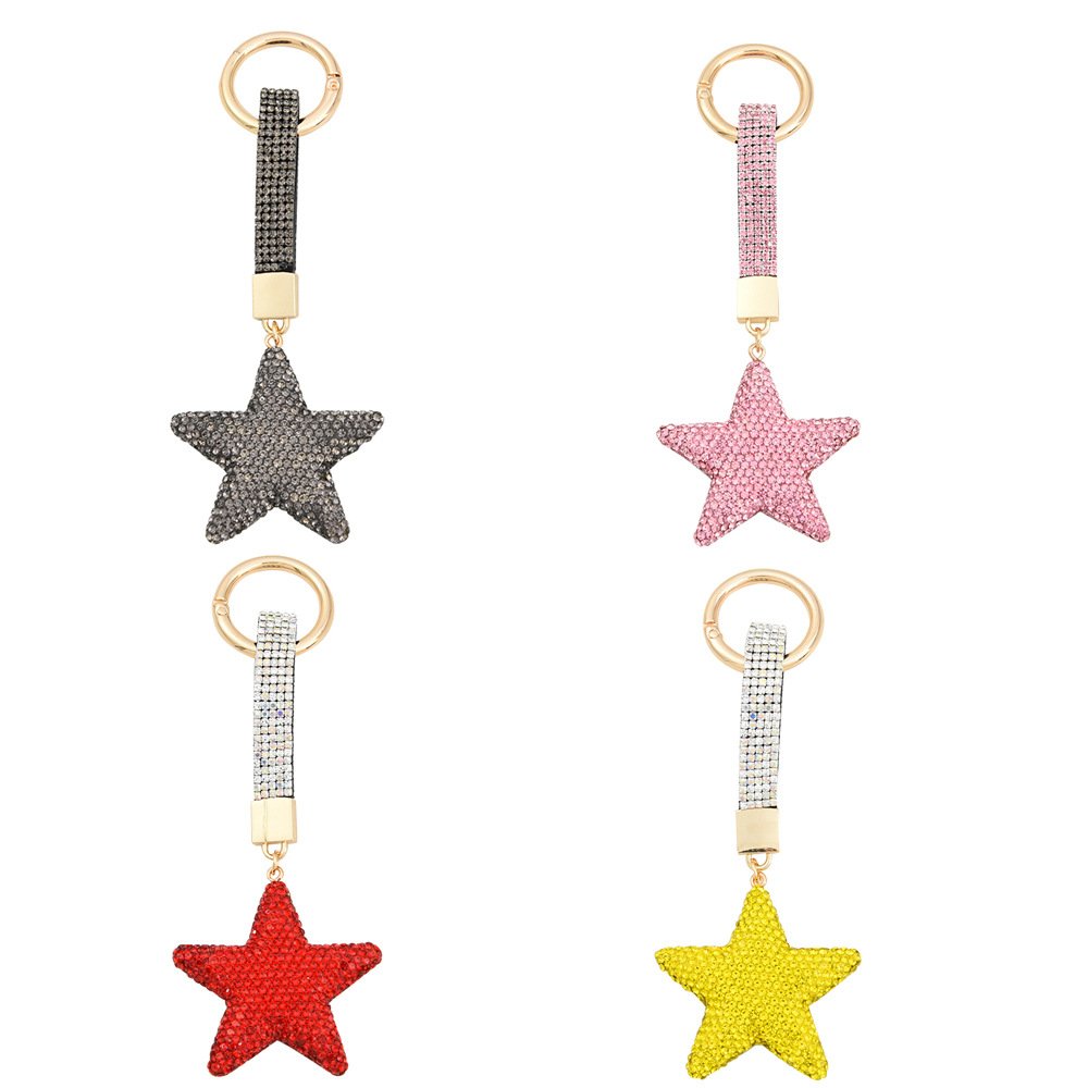 New Design Five Star Crystal Key Chain Fashion Full Diamond Zircon Star Rhinestone Keychain For Car Bag Accessories