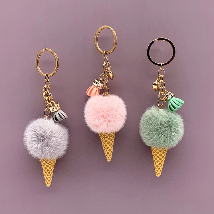 Lilangda Cute Bag Cartoon Plush Pendant Car Key Creative Gift Wholesale Ice Cream Keychain