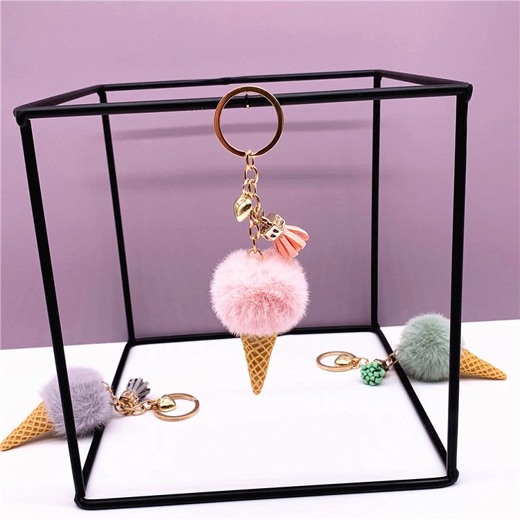 Lilangda Cute Bag Cartoon Plush Pendant Car Key Creative Gift Wholesale Ice Cream Keychain