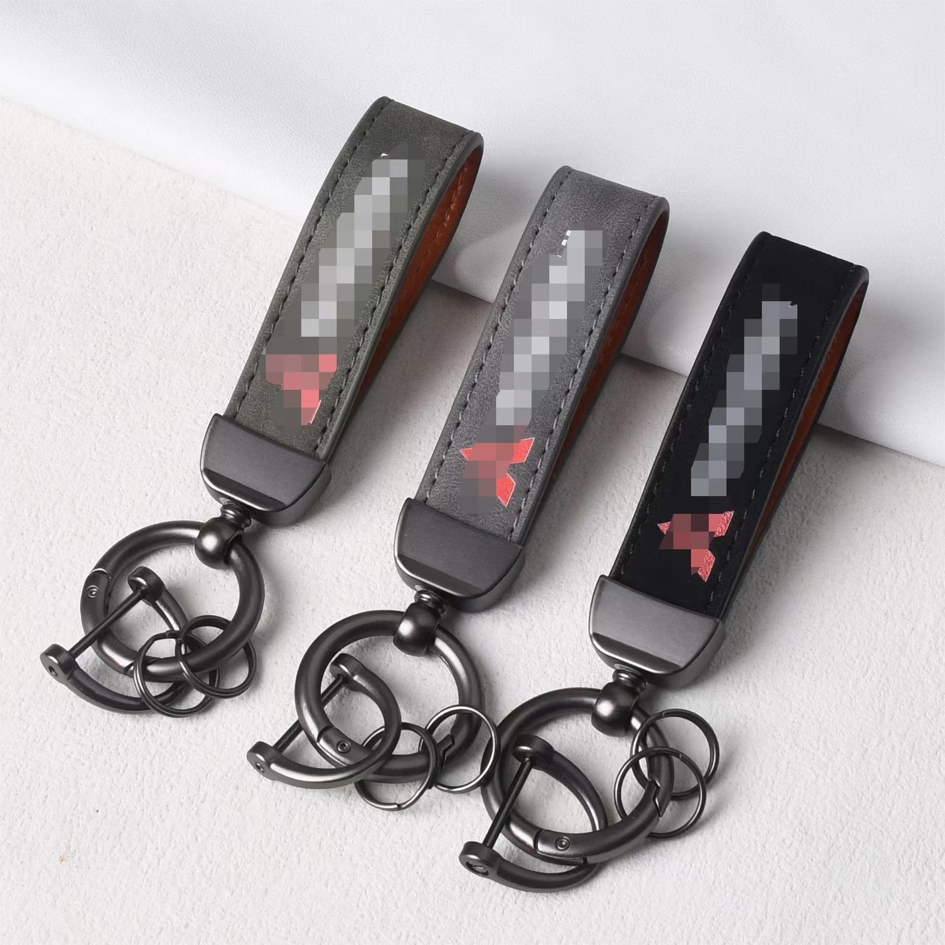 XM Wholesale Factory Custom Logo Luxury Sheepskin PU Leather Alloy Car Key Chain Ring Accessories Men Women Auto Logos Keychain