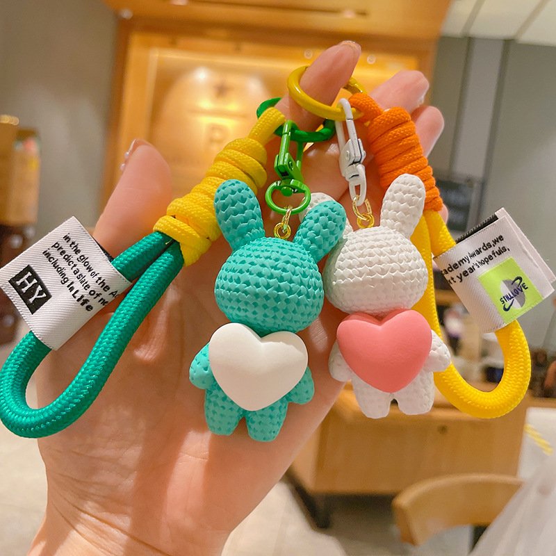 Cartoon 3D PVC resin heart animal Rabbit keychain cute trend fashion car key chain couple bag pendant gift wholesale