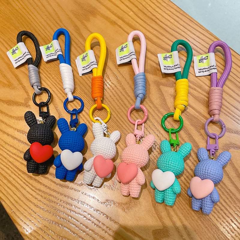 Cartoon 3D PVC resin heart animal Rabbit keychain cute trend fashion car key chain couple bag pendant gift wholesale