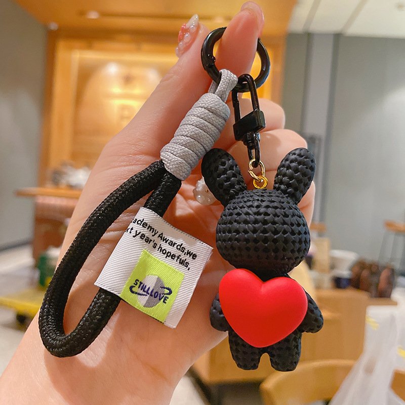 Cartoon 3D PVC resin heart animal Rabbit keychain cute trend fashion car key chain couple bag pendant gift wholesale