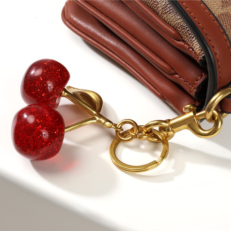 Promotional Creative Fashion Crystal 3D Cherry Keychain Bag Pendant Charms Keyring Women Girl Gift Acrylic Cherry Keychain