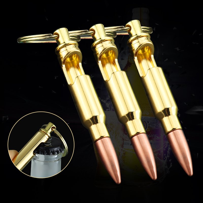 Customized Logo 50 Caliber 3D Mini Glock Keychain With Bullets Beer Bottle Opener sSelf Defens Metal Gun Bullet Model Keychain