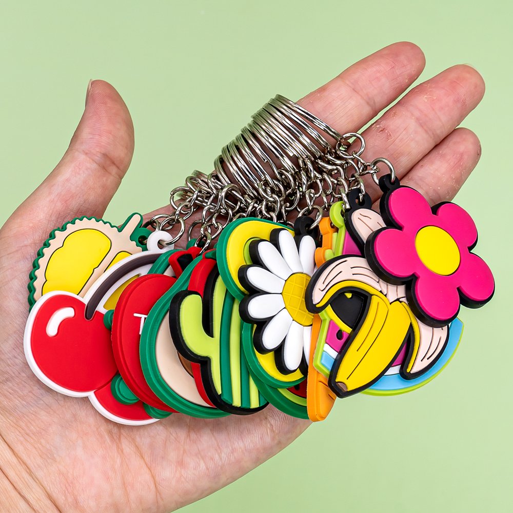 pvc key ring Sunflower avocado Cherry watermelon strawberry cartoon keychains plant keychains fit kids bag keys accessories