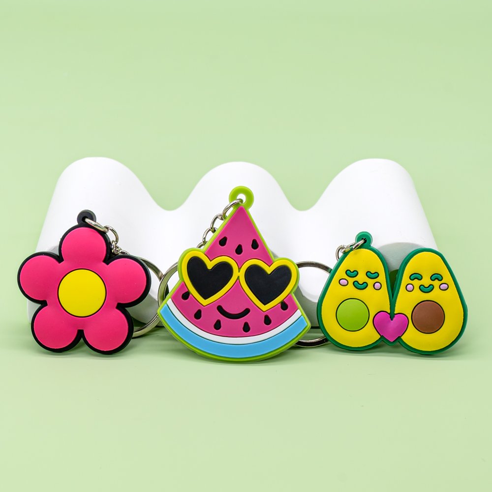 pvc key ring Sunflower avocado Cherry watermelon strawberry cartoon keychains plant keychains fit kids bag keys accessories
