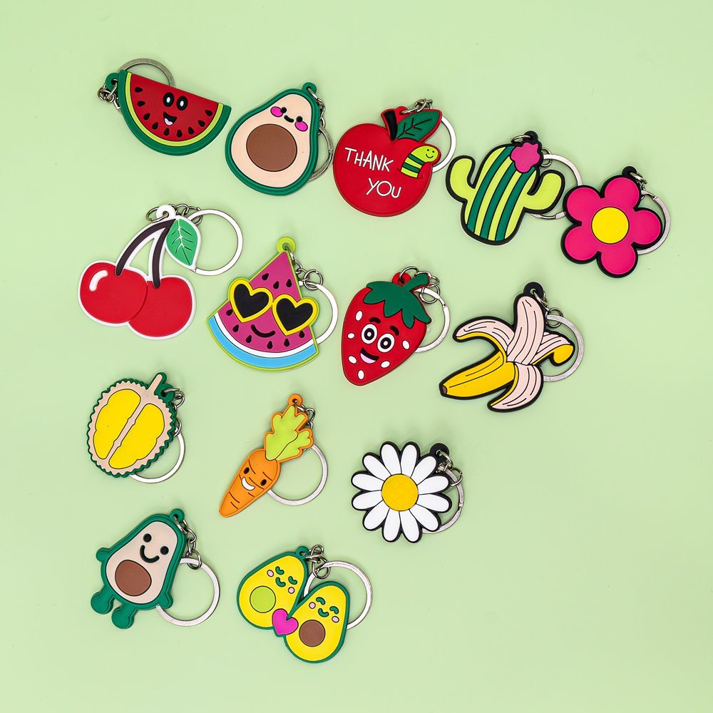 pvc key ring Sunflower avocado Cherry watermelon strawberry cartoon keychains plant keychains fit kids bag keys accessories