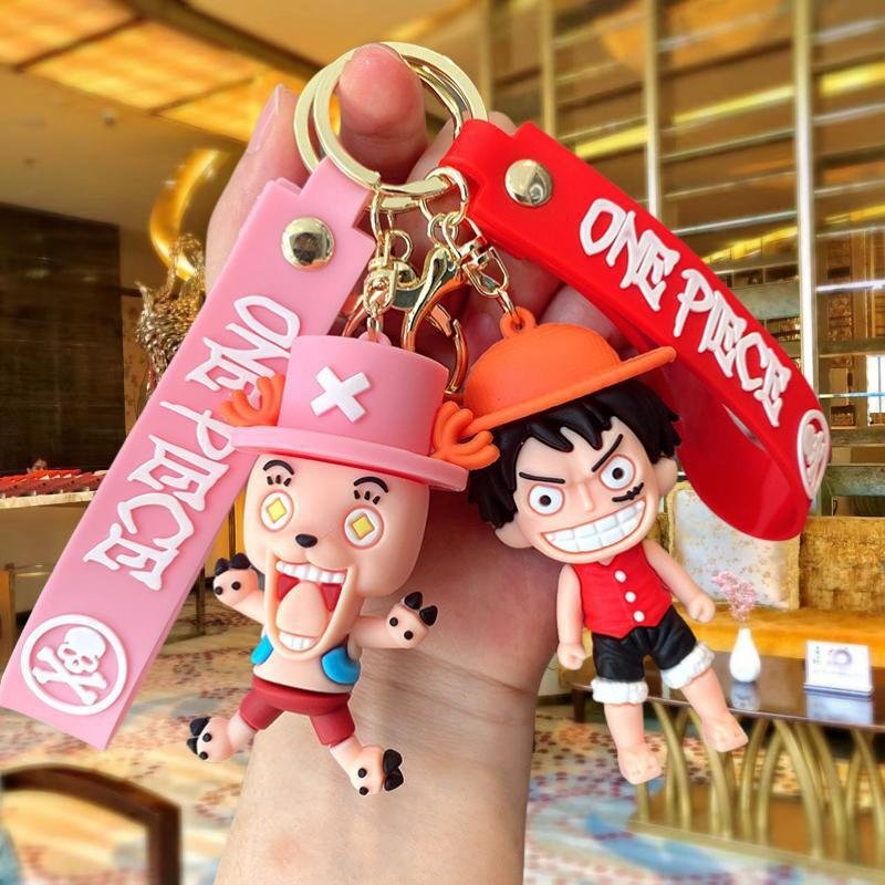 8 Designs Luffy Nami Anime Action Figure Keychain Cartoon Sanji Zoro Chopper Silicon keyring 3D Car Bag Key Chain Accessories