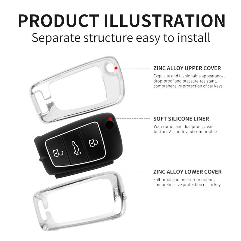 For Chery Car Zinc Alloy Silicone Remote Case Shell Fob Metal Car Key Cover