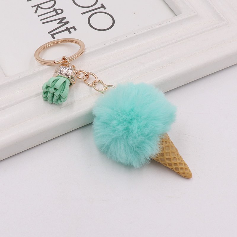 Wholesale Multicolor Plush Ice Cream Tassel Pendants Cute Fur Pom Pom Ball Keychain for Women Car Key & Bag Accessories