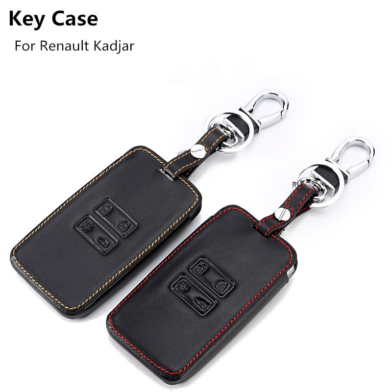 Leather Car Key Case For Renault Koleos Kadjar Scenic Megane Sandero Keyless Remote Fob Shell Protector Cover Auto Accessories