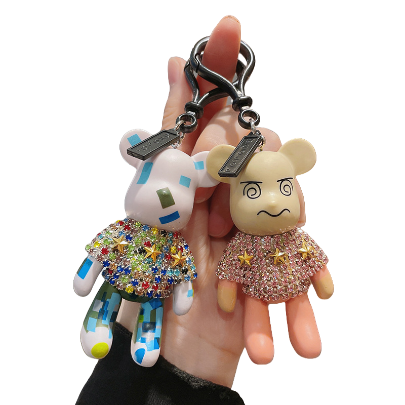 Wholesale Bear Key Chain High Quality Low Price Rubber Key Ring Diamond Bling Bear Keychain