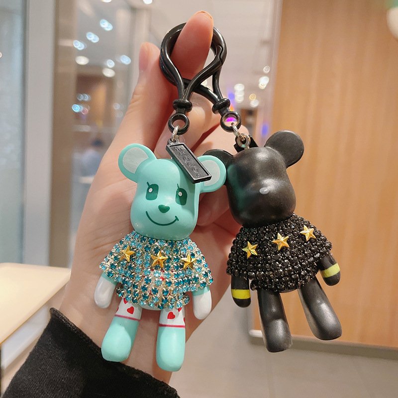 Wholesale Bear Key Chain High Quality Low Price Rubber Key Ring Diamond Bling Bear Keychain