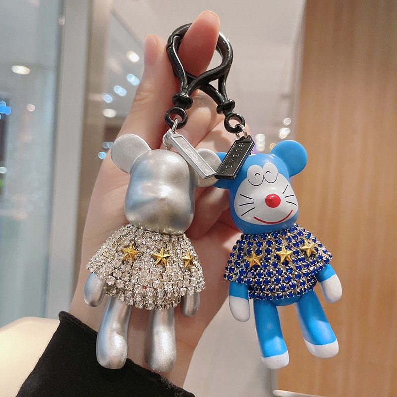 Wholesale Bear Key Chain High Quality Low Price Rubber Key Ring Diamond Bling Bear Keychain