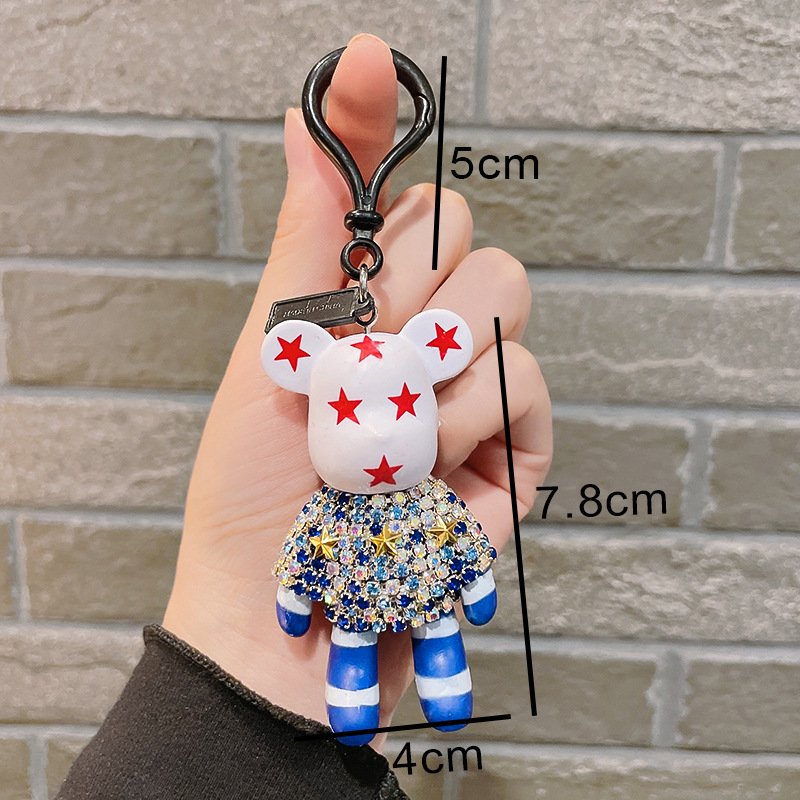Wholesale Bear Key Chain High Quality Low Price Rubber Key Ring Diamond Bling Bear Keychain