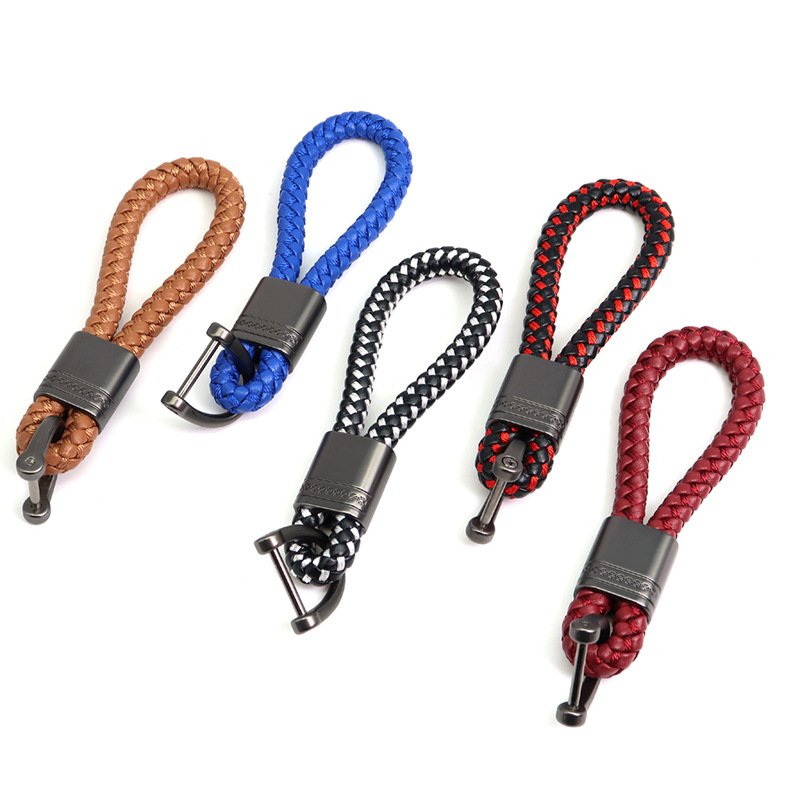 Braided Leather Strap Car Keychain Loss Prevention Fob Keychain Pendant Car Key Accessories