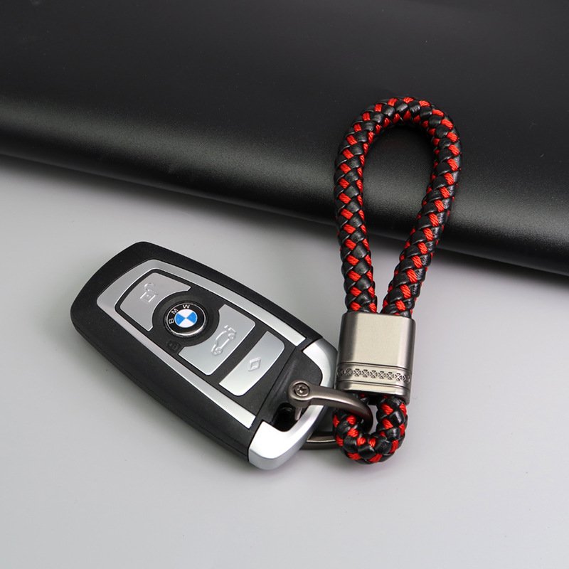 Braided Leather Strap Car Keychain Loss Prevention Fob Keychain Pendant Car Key Accessories