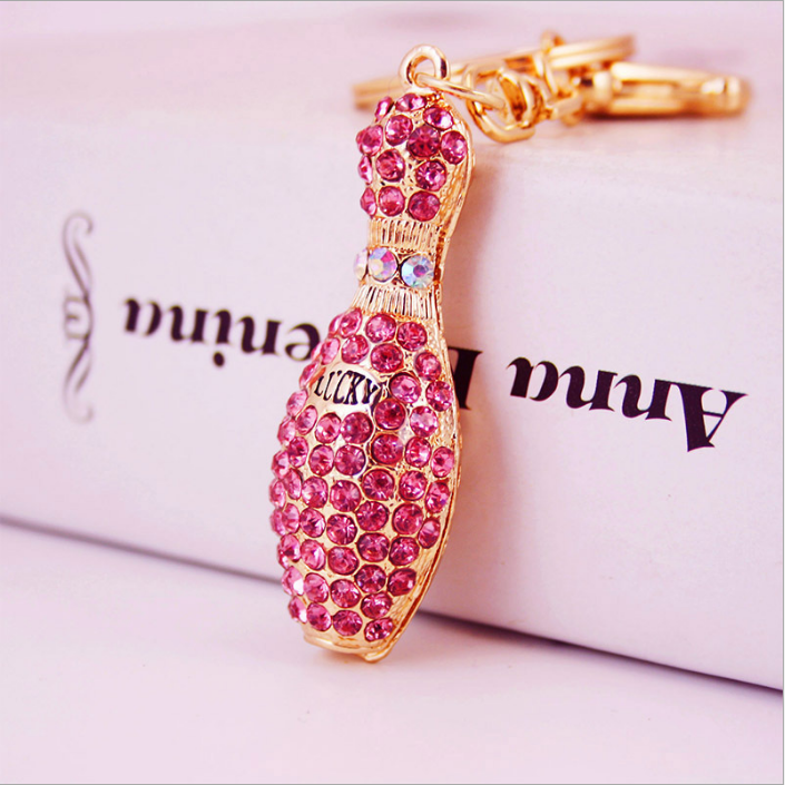 Creative diamond-encrusted-crystal bowling car key chain women's handbag accessories keychain metal pendant small gift