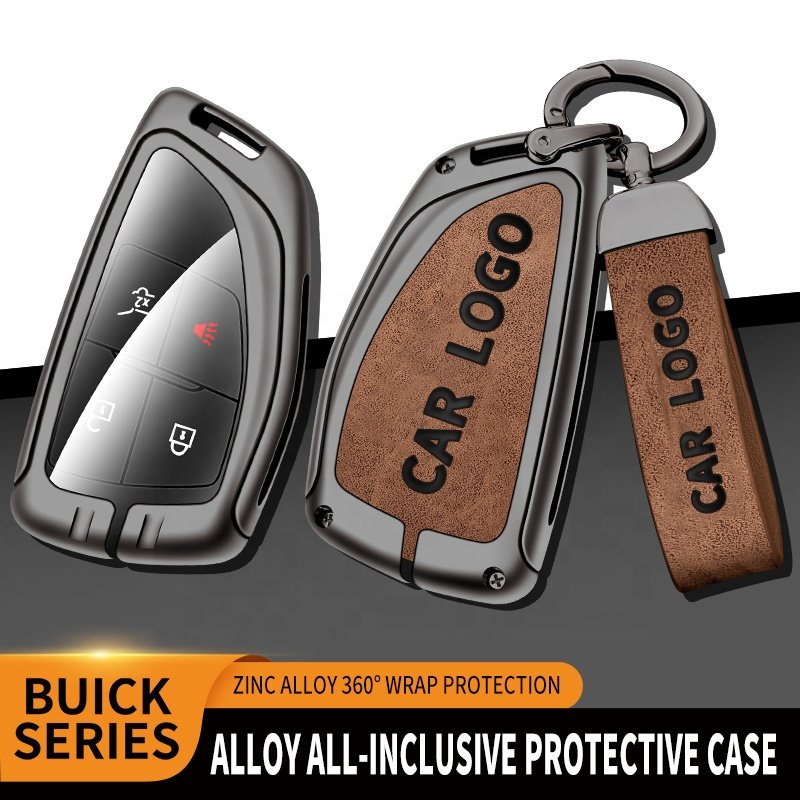 For Buick Leather Zinc Alloy Case Metal Car Key Cover With Keychain