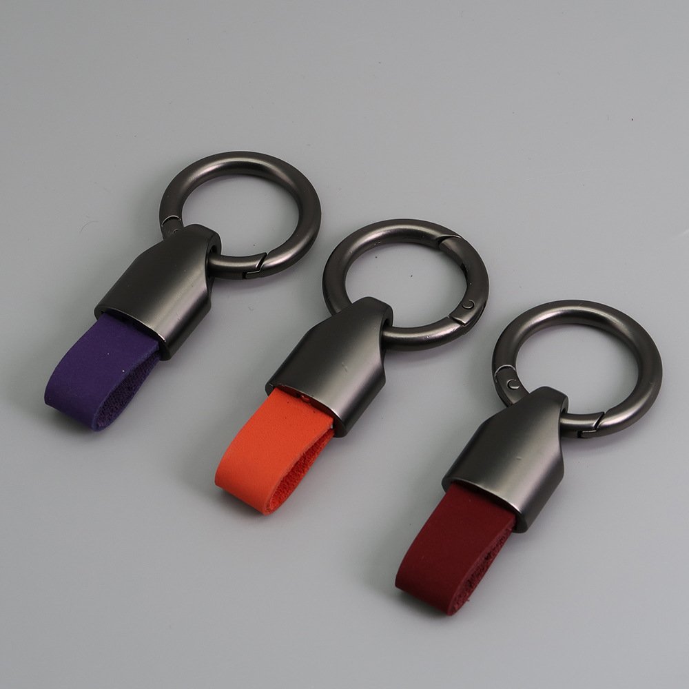 Custom Laser Logo Short Frosting Leather Car Keychain Key Chain For Car With Your Own Logo Keyrings Key Chain