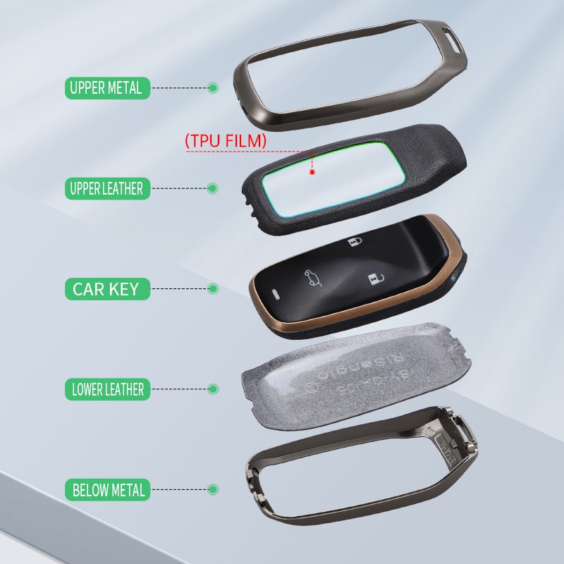 Automotive Accessories Interior Zinc Alloy Car Key Cover Case 3D Leather Smart Car Key Fob Holder Fit for Changan