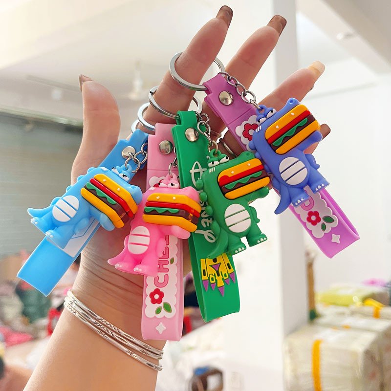 Cartoon Panda Keychain 3D Rubber Cute Bear Doll Keyring Backpack Bag Charm Pendant Couple Key Chain Accessories - Mixed