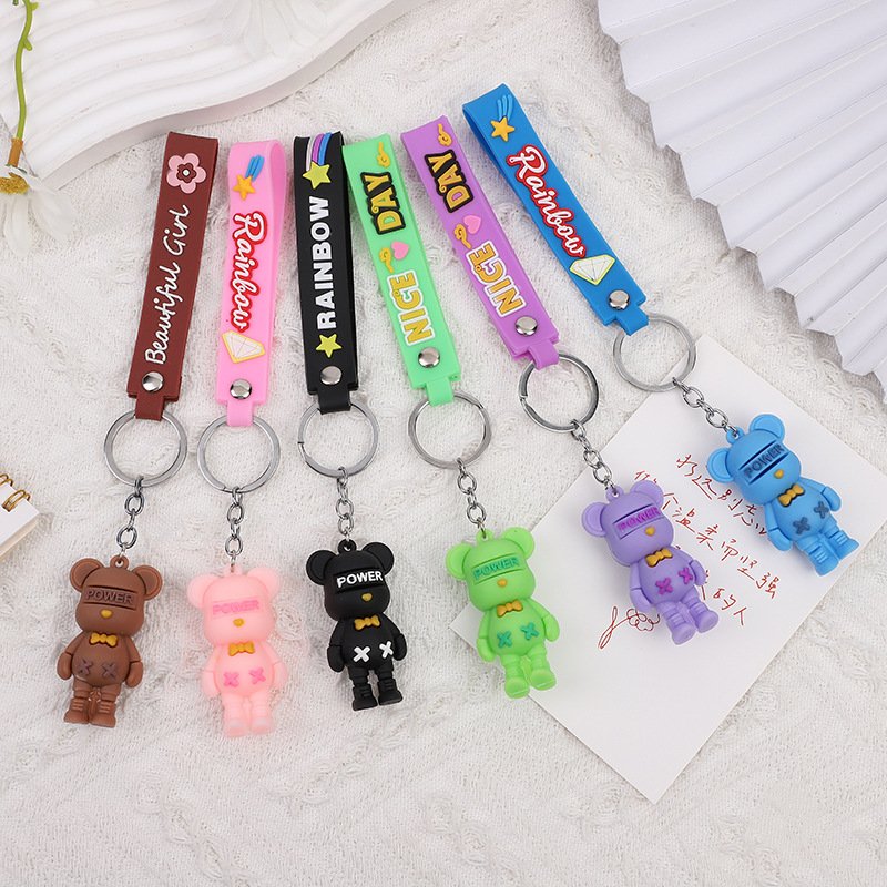 Cartoon Panda Keychain 3D Rubber Cute Bear Doll Keyring Backpack Bag Charm Pendant Couple Key Chain Accessories - Mixed