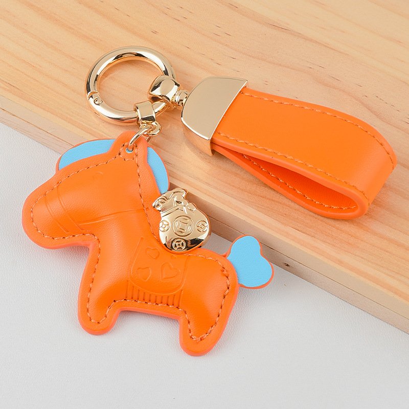 High quality genuine leather simple key ring Top layer frosted cowhide finger ring keychain creative anti loss car keychain