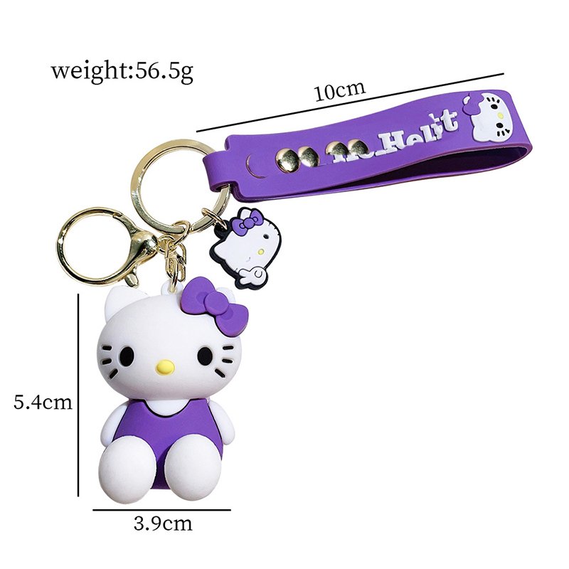 Cute Kawaii Wrist Strap Car Keychain Accessories Bag Ornament Doll 3D Silicone Hello Kitty KT PVC Gold Key Rings Gift Keychain