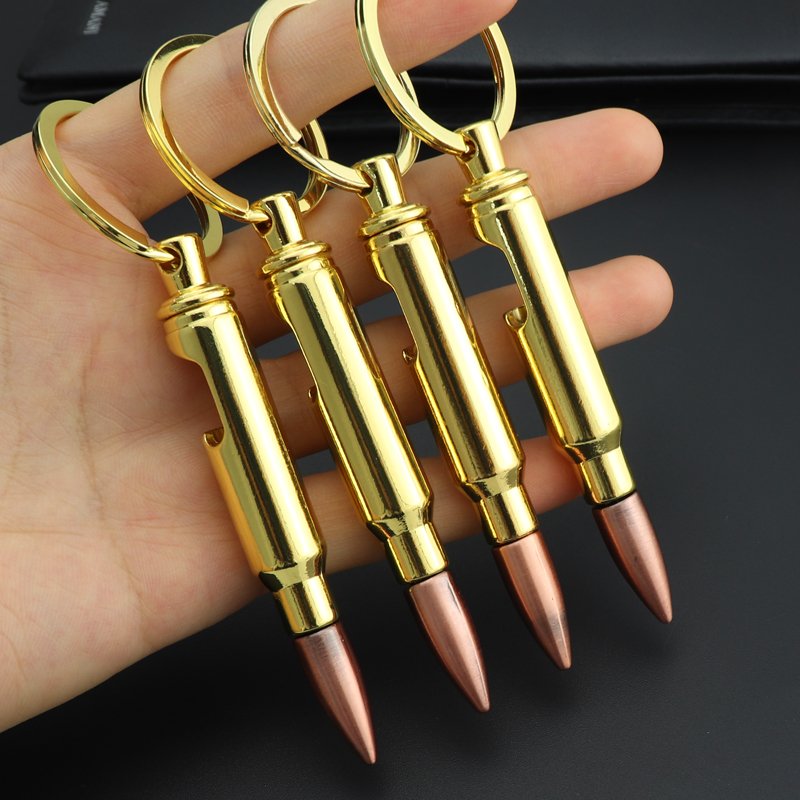 Wholesale Promotion Gift Custom Logo Bullet Self Defense Keyring Metal Bullet Bottle Opener Keychain Gold Zinc Alloy 1pc/opp Bag
