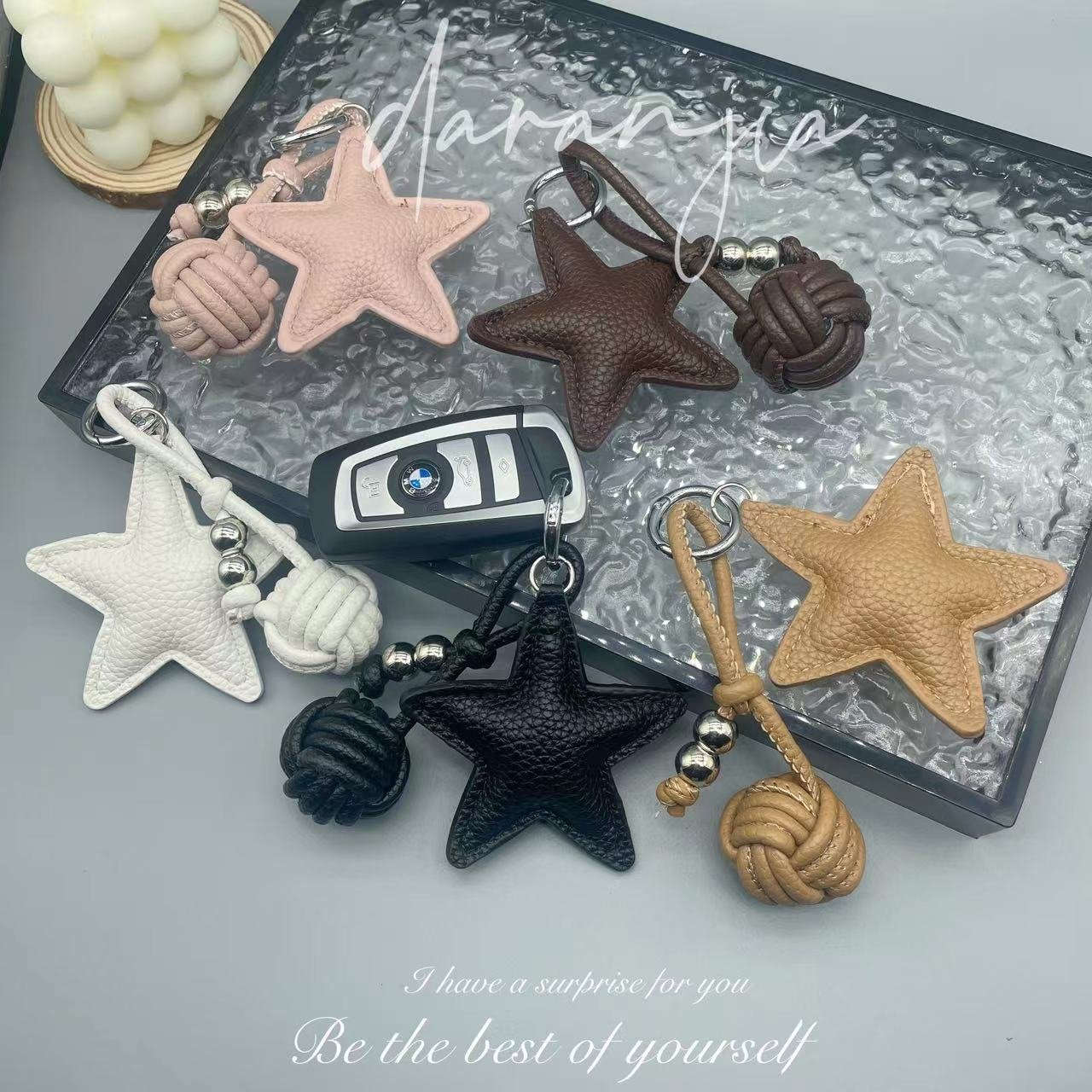 New Leather Star Shape Key Chain Pendant Ornament Luxury Car Keychain Accessories Designer Bag Charms