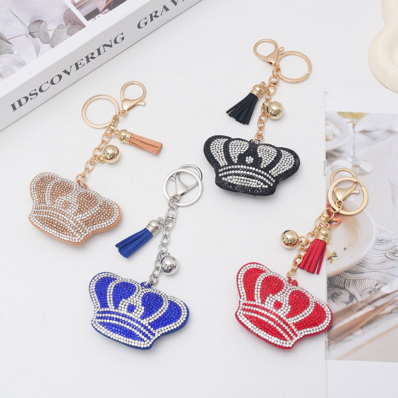 Car Bag Pendant Accessories Full Diamond Crown Key Chain Holder Wholesale Crystal Rhinestone Crown Key Ring