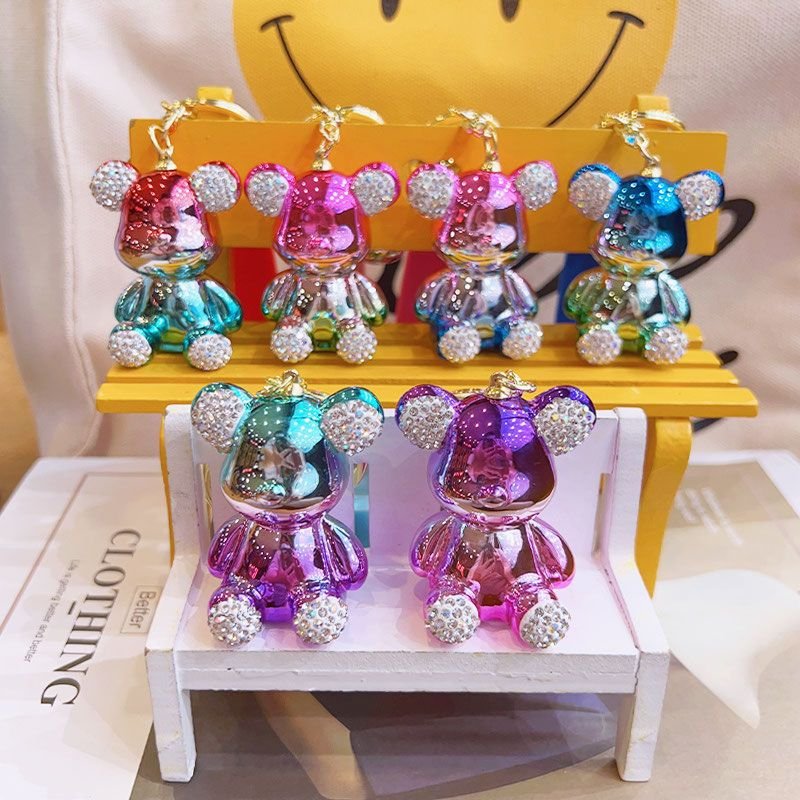 Cute Teddy Bear rhinestone Keychain Bling Electroplate Diamond bunny Key chains Car Key Ring Bag accessory crystal Bear Keychain