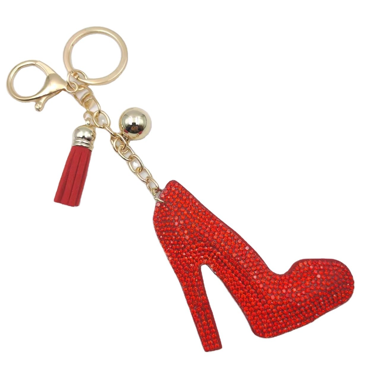 Elegant women fashion Glitter Crystal Rhinestone Red High Heel Keychain Bag accessories Bling Pendant Mini Shoe Keychain