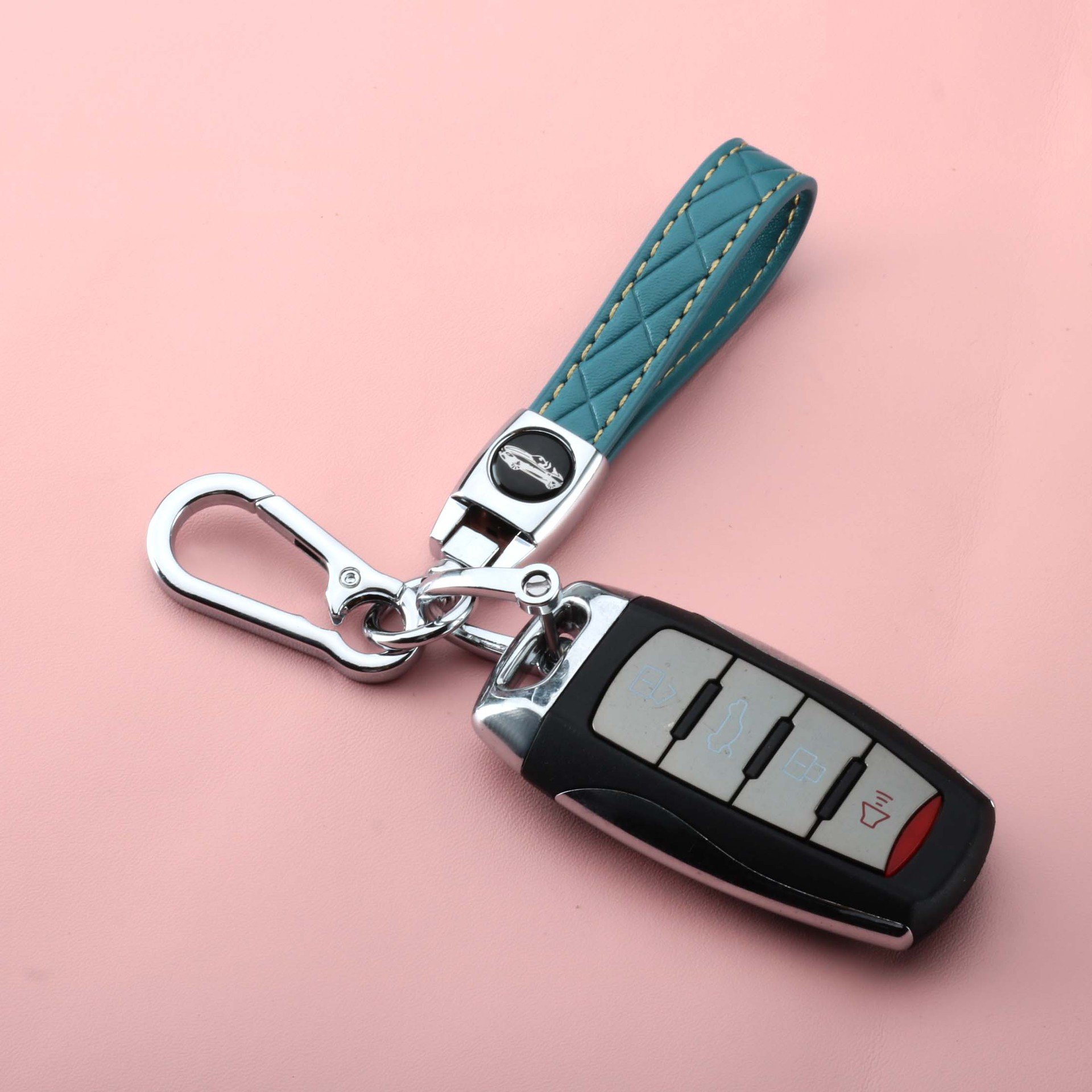 New Style Clip Keychains Metal Key Ring PU Leather Spring Embossing Key Chains For Car For Promotion