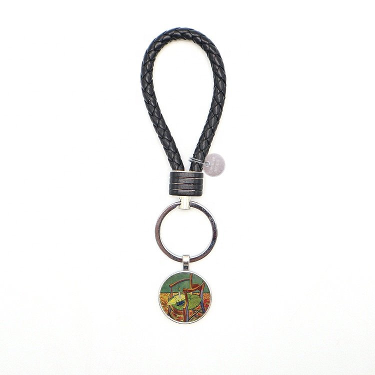 High quality photo custom oil painting wristlet woven lanyard metal pendant car door key chain