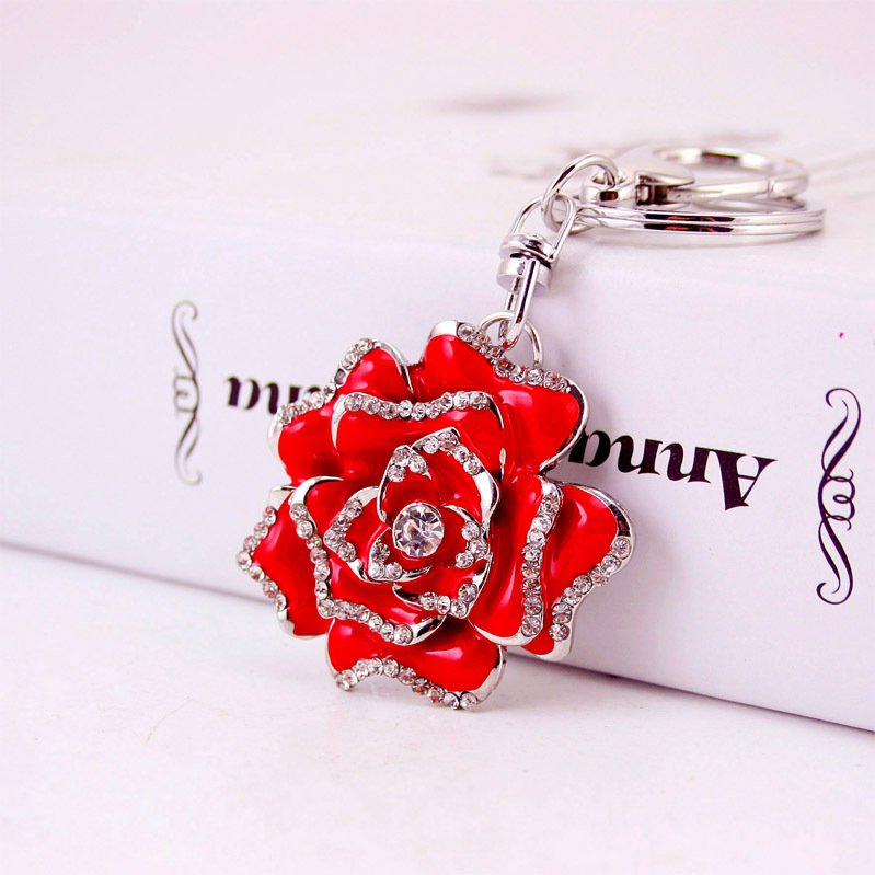 Wholesale Promotional Rhinestone Key Ring Rose Bling Metal Car Keychain Accessories For Women's Bag
