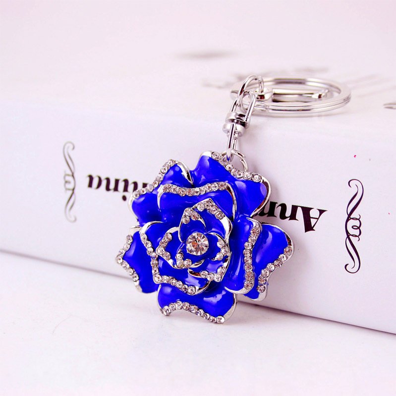 Wholesale Promotional Rhinestone Key Ring Rose Bling Metal Car Keychain Accessories For Women's Bag