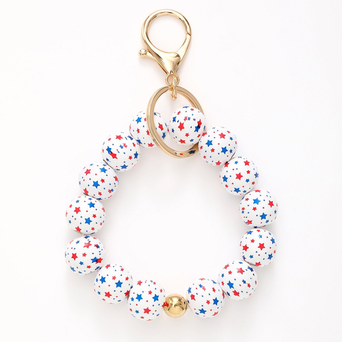 Wooden Red white Blue American Independence Day color full screen star bracelet key chain Car bag key chain penders wholesale