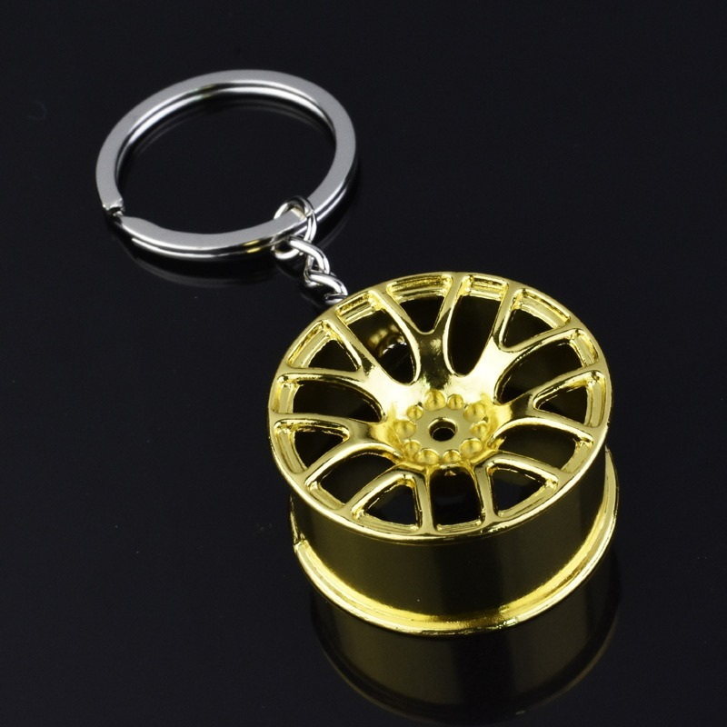 In Stock Metal Car Keychain Auto Parts Car Mini Tire Wheel Hub Spinner Keychains Accessories 3D Metal Keychain