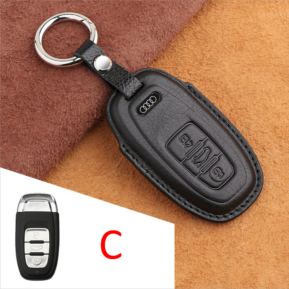 WZAUTO Custom High Quality Leather Car Accessories Interior Decoration Zinc Alloy Car Key Covers Case For Audi A3 A4 A6 Q3 Q5 Q7