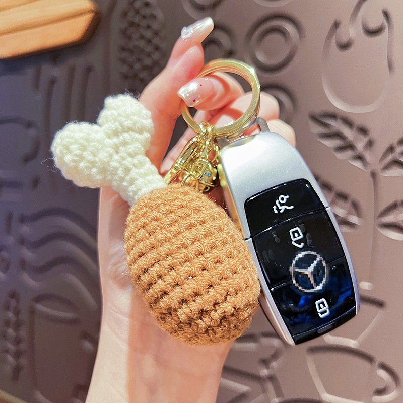 Handwoven Hamburger Fries Doll Key Chain Wool Woven Pendant Key Chain Hamburger Creative Wool Woven Shawl Key Chain