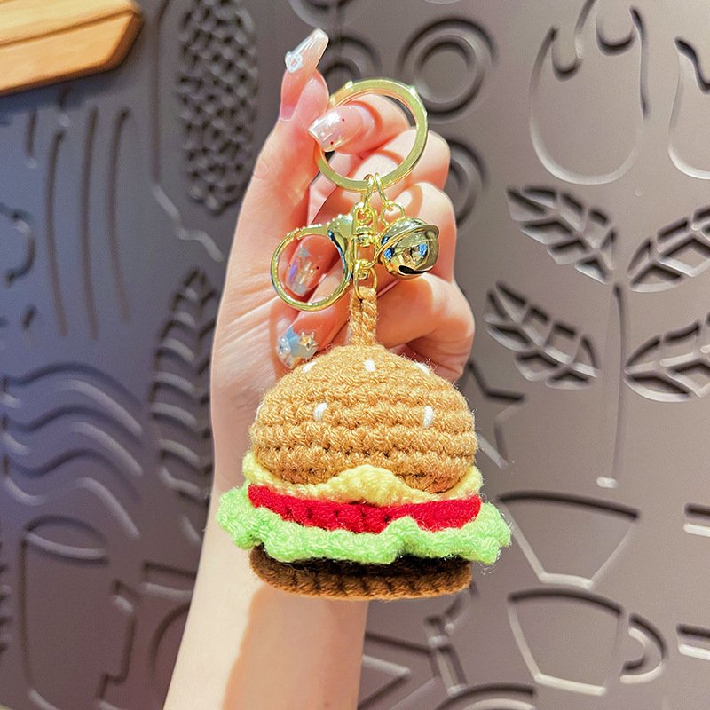 Handwoven Hamburger Fries Doll Key Chain Wool Woven Pendant Key Chain Hamburger Creative Wool Woven Shawl Key Chain