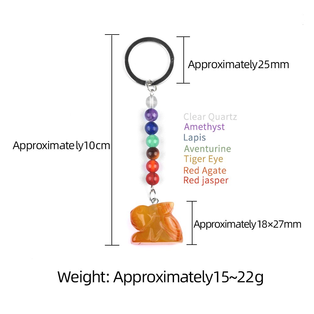 Rainbow 7 Chakra Carved Stone Rabbit Keychain Pendant Animal Bag Car Key Chain Crystal Carving Rabbit Keychain Accessories Gift