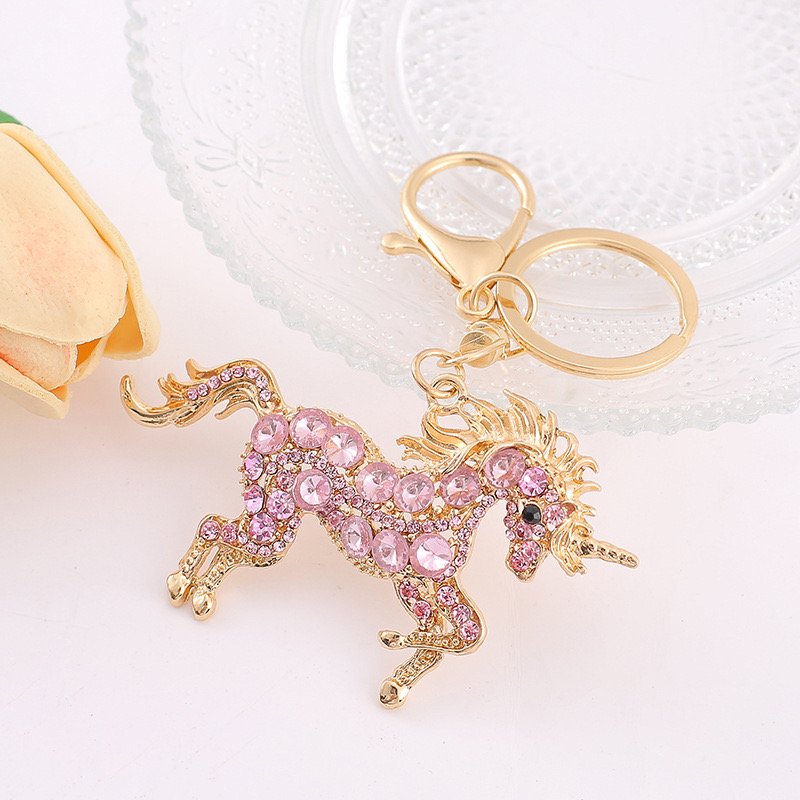 Crystal Rhinestones Unicorn Keychain 3D Sparkling Fashion Metal horse Key chains Bling Jewelry accessories Bag Charms Decor gift
