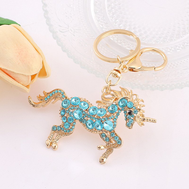 Crystal Rhinestones Unicorn Keychain 3D Sparkling Fashion Metal horse Key chains Bling Jewelry accessories Bag Charms Decor gift