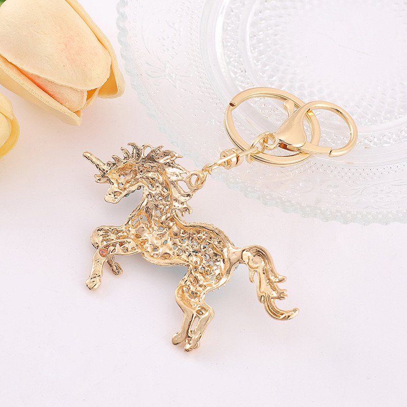 Crystal Rhinestones Unicorn Keychain 3D Sparkling Fashion Metal horse Key chains Bling Jewelry accessories Bag Charms Decor gift