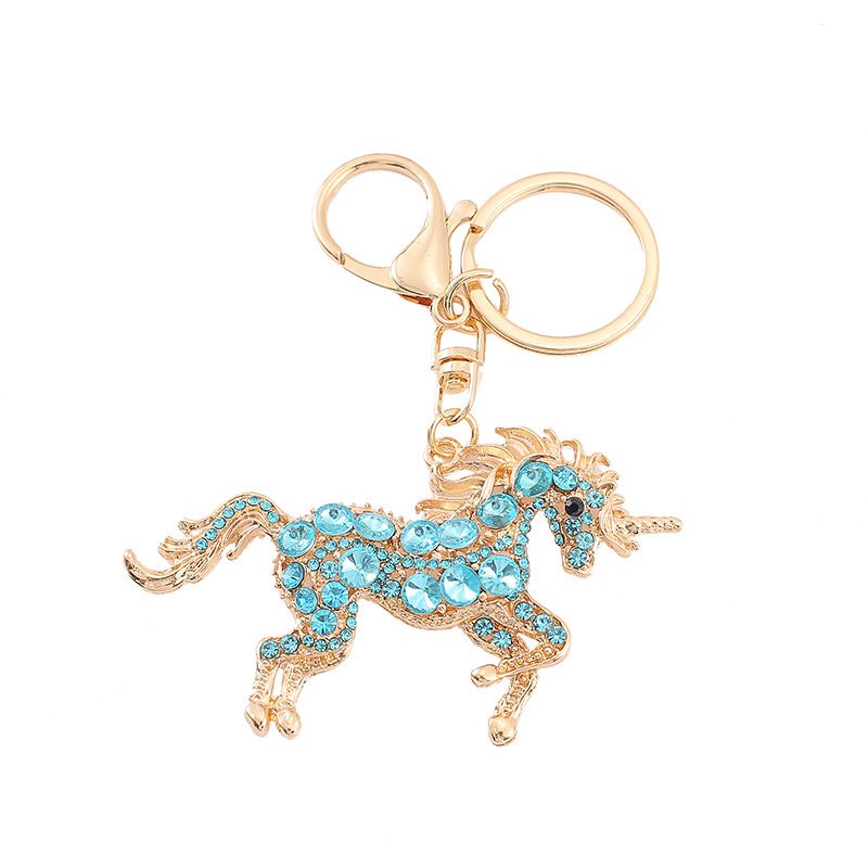 Crystal Rhinestones Unicorn Keychain 3D Sparkling Fashion Metal horse Key chains Bling Jewelry accessories Bag Charms Decor gift